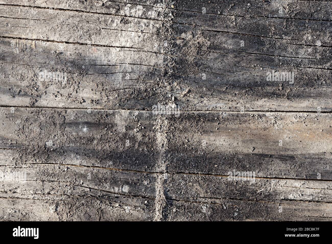 Weathered Construction Timber Wooden Slats Background with Quartz Sand and Cement Stock Photo