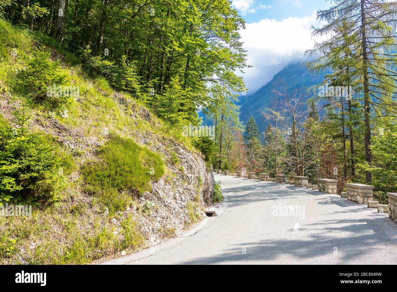 Scenic view of Alpine landscape and mountain road in Triglav National Park. Julian alps, Triglav, Slovenia Stock Photo