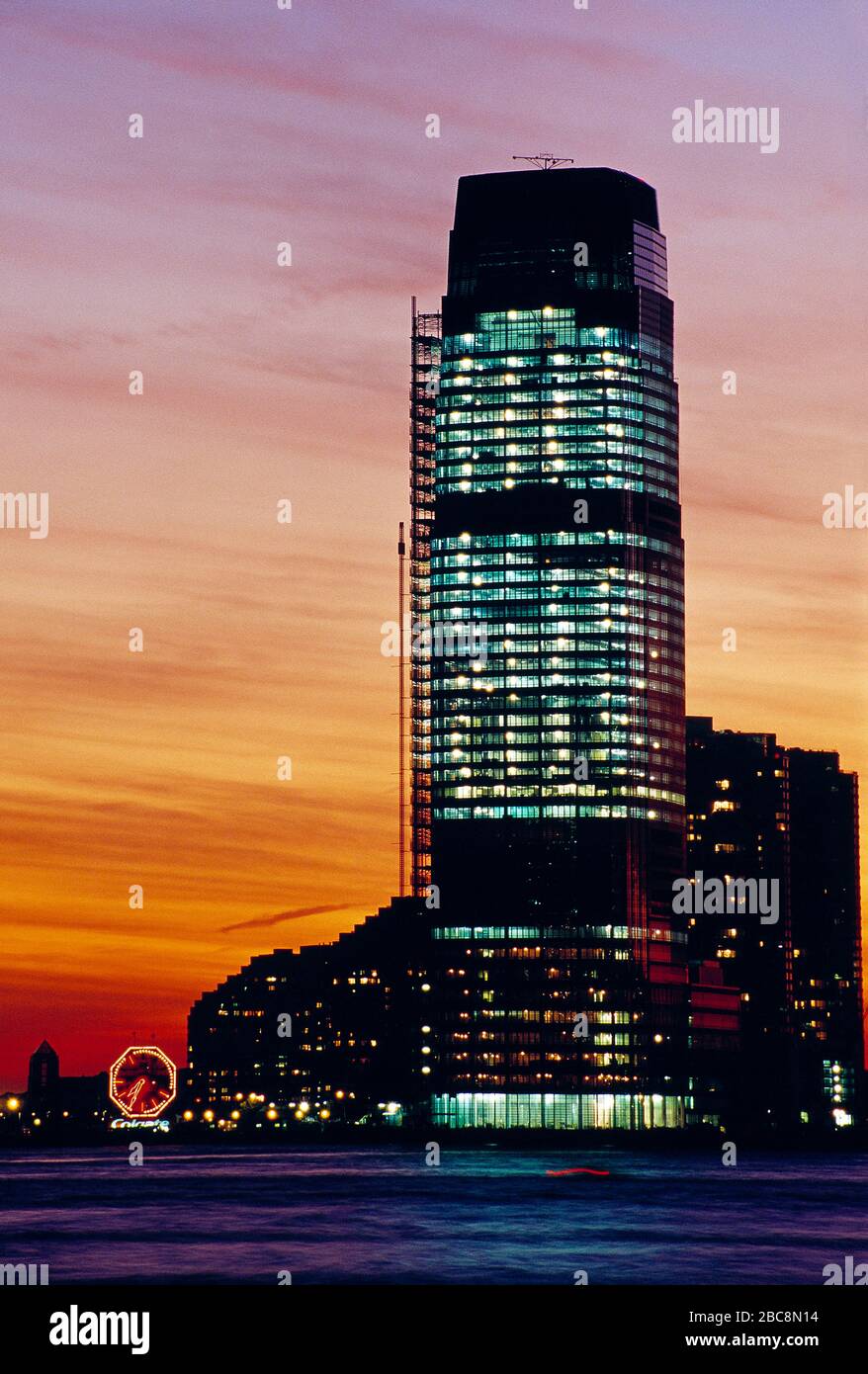 USA. New Jersey. Jersey City. Goldman Sachs Tower at sunset. Stock Photo