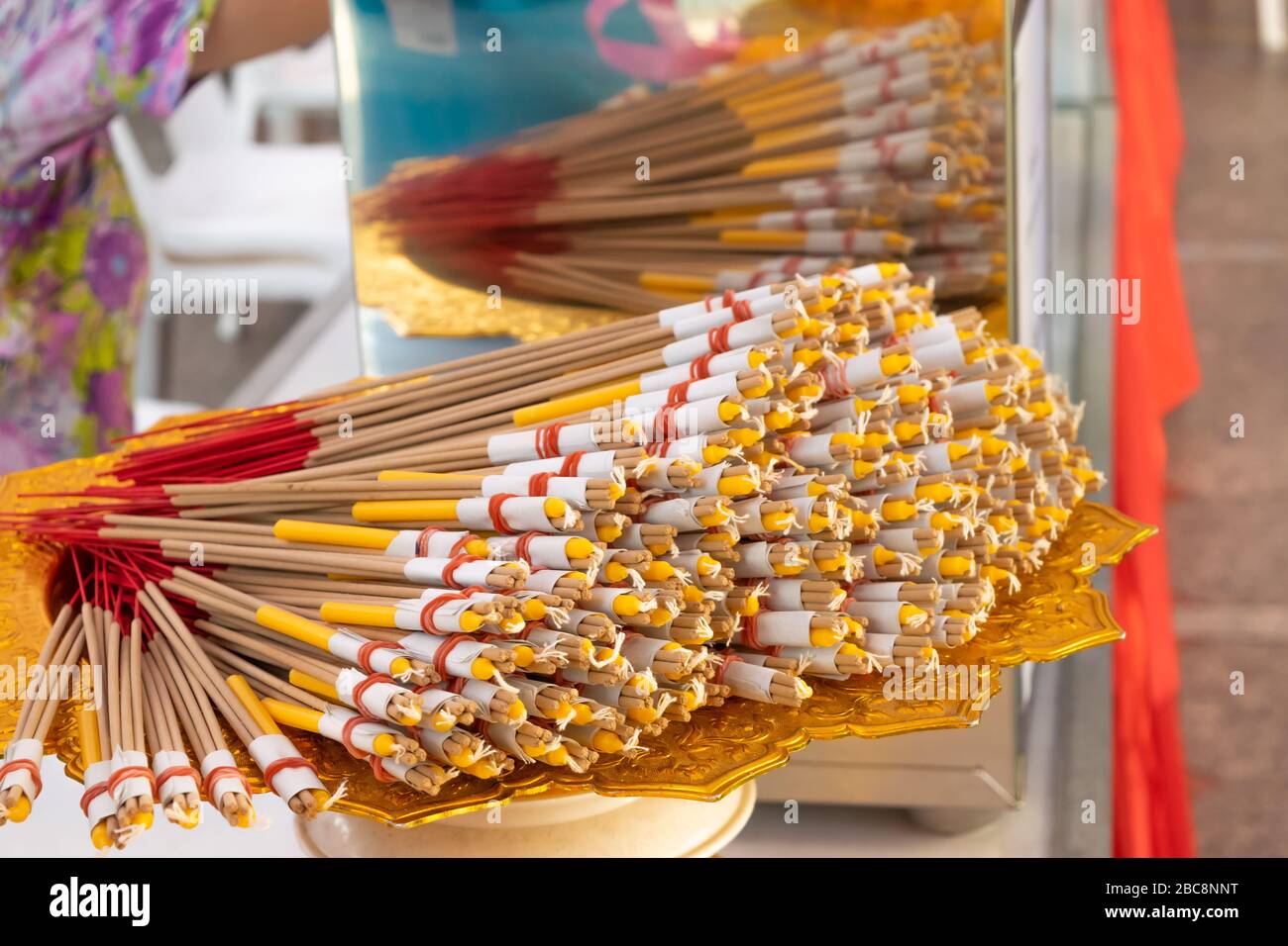 Background view of sacrificial and ceremony sets made from candles and