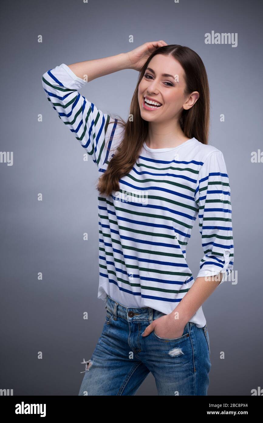 Laughing woman young studio shot hi-res stock photography and images ...
