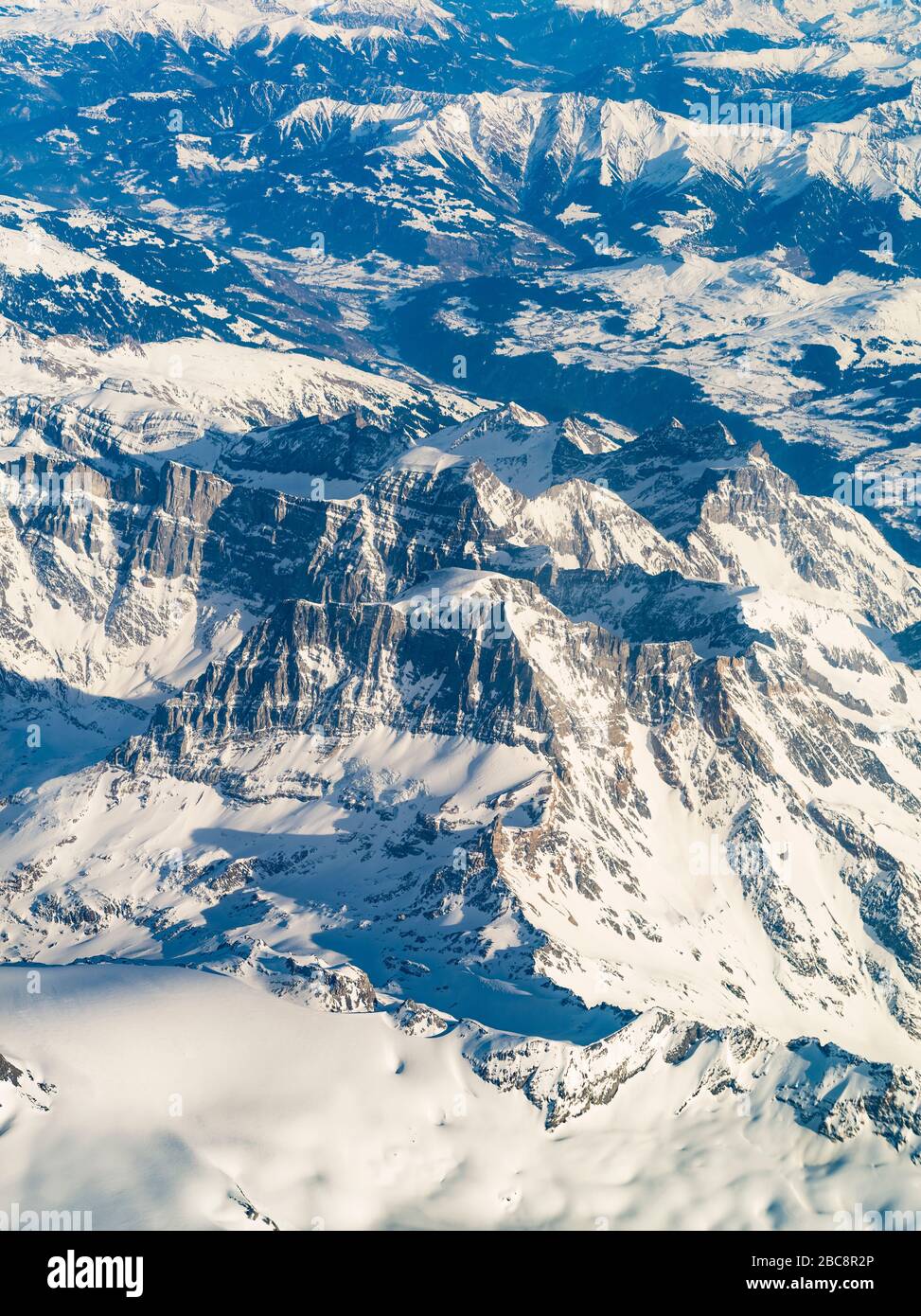 Aerial view, Swiss Alps with snowy mountains Stock Photo - Alamy