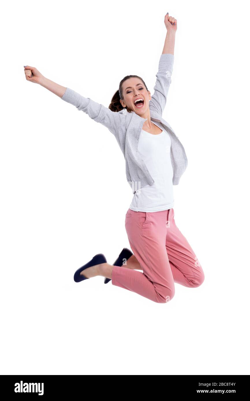 Young woman jumping Stock Photo