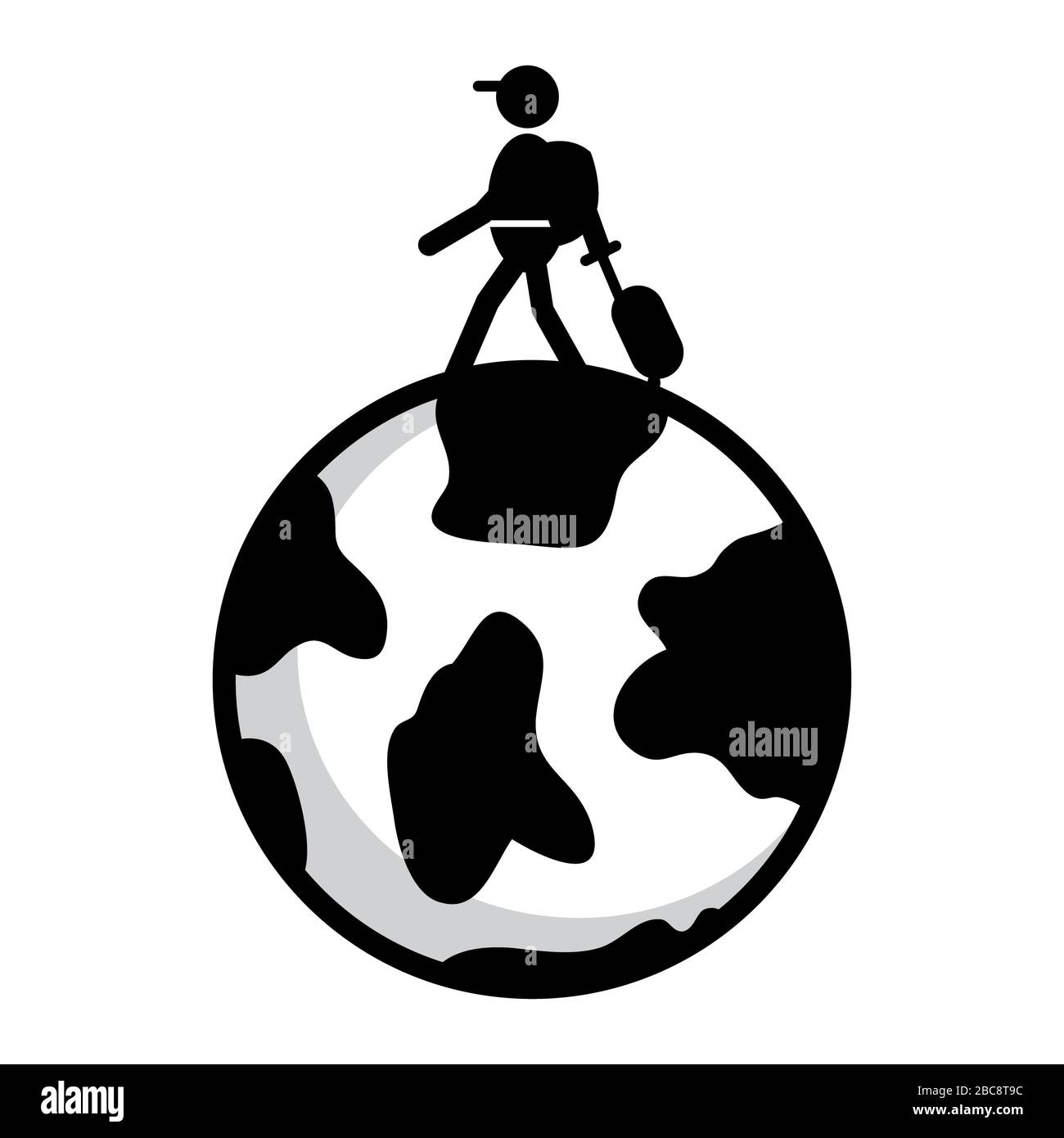 World Traveler Simple Monochrome Illustration on White Background Stock