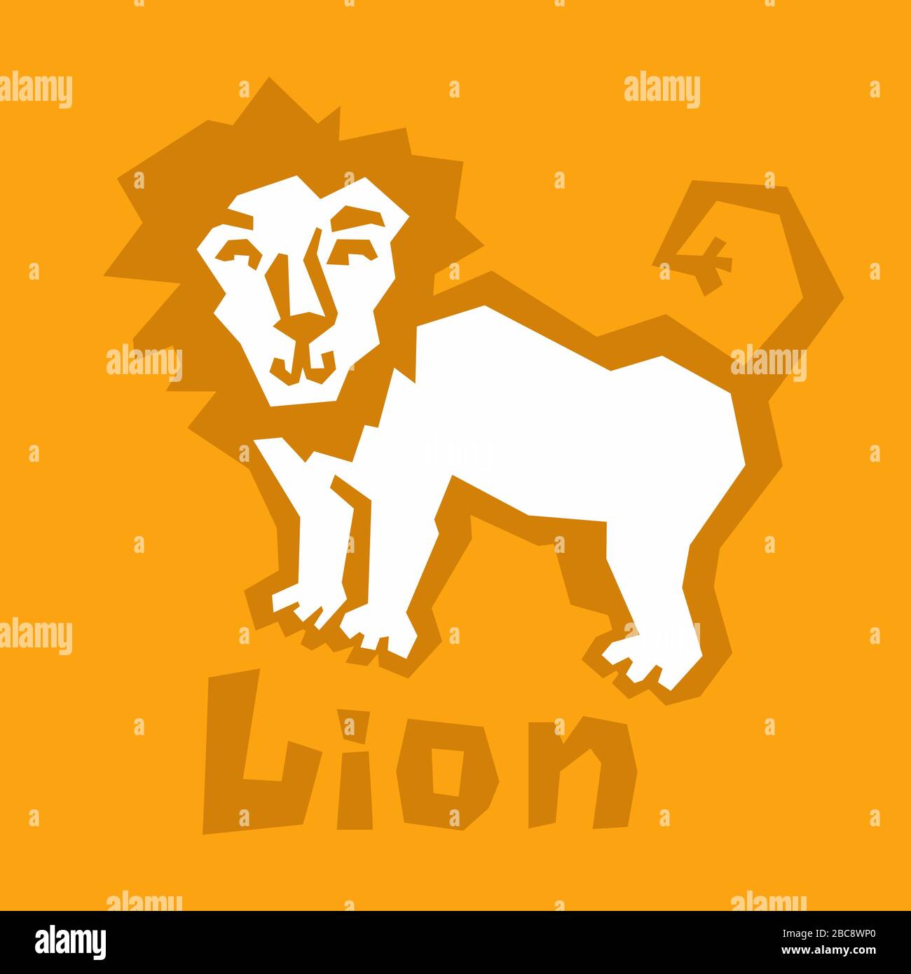 Lion cartoon character. Flat simple icon, line art style. Outline symbol, stylized image of a wild animal lion, leo. Stroke vector logo. Thick linear Stock Vector