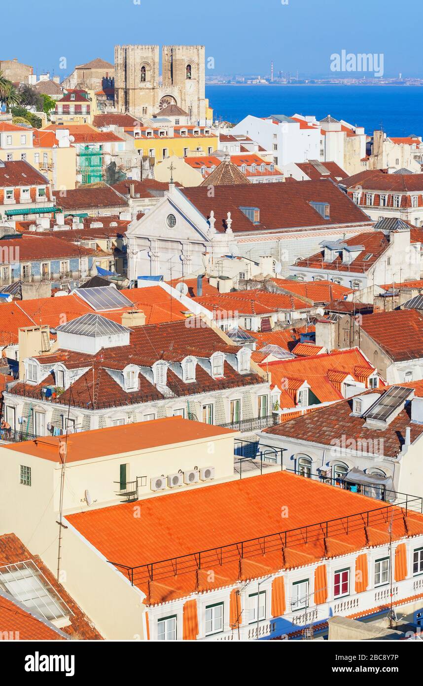 High angle view of Lisbon old centre, Lisbon, Portugal, Europe Stock Photo