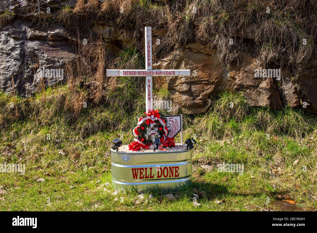 A variety of roadside memorials (aka roadside tributes) can be found on highways throughout the south. Stock Photo