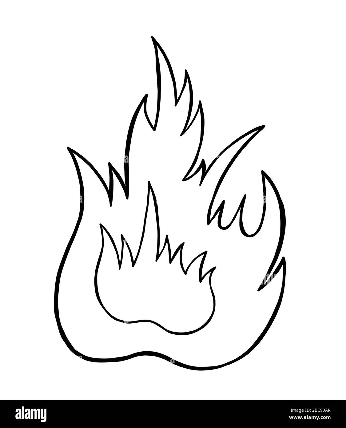 Vector hand drawn illustration of burning fire. Black outlines and white background Stock Vector