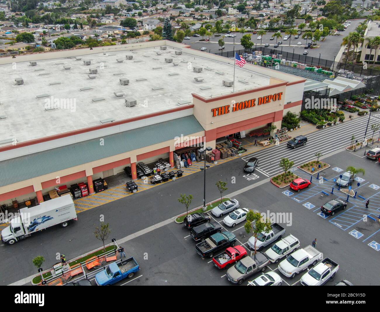 Aerial view of The Home Depot store and parking lot in San Diego ...
