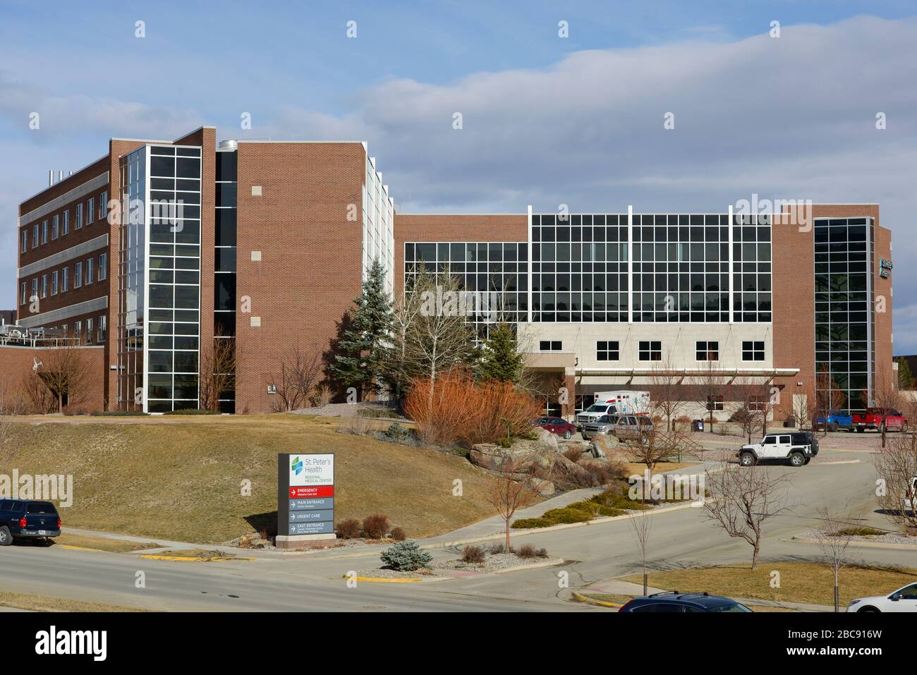 Helena, Montana / US - March 23, 2020: The exterior of St. Peter's Hospital Health Care Facility. A medical building in the city of Helena. Stock Photo