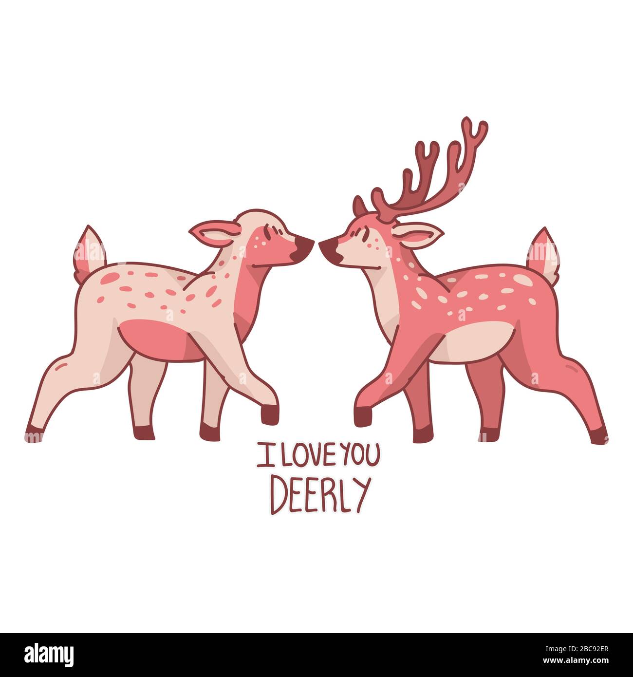 Pink kawaii cartoon i love you deerly text animal illustration. Cute ...