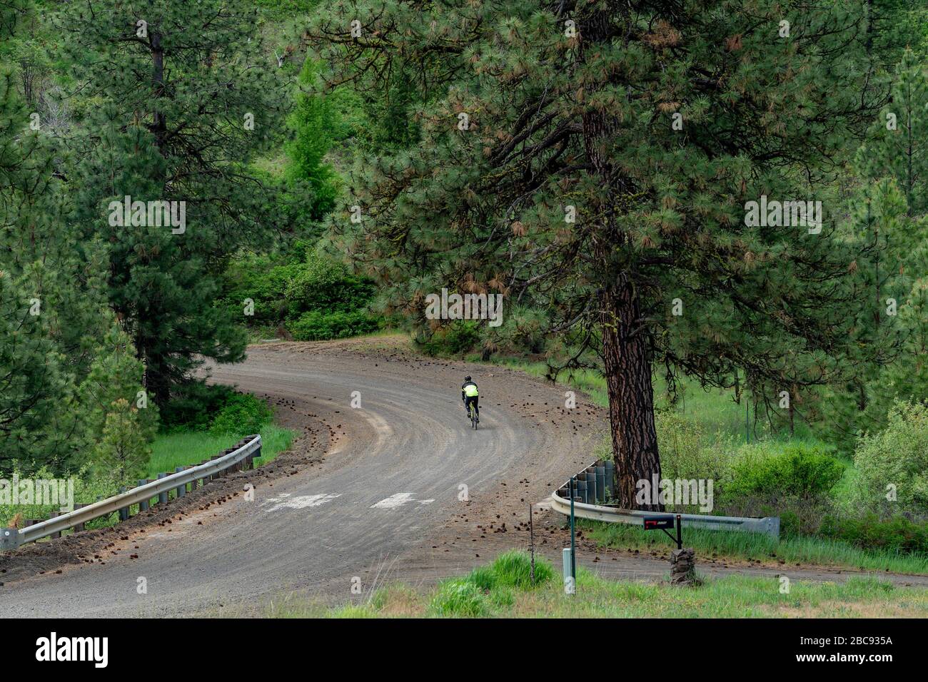 A Lone Rider Expertly Descends a Hill Stock Photo