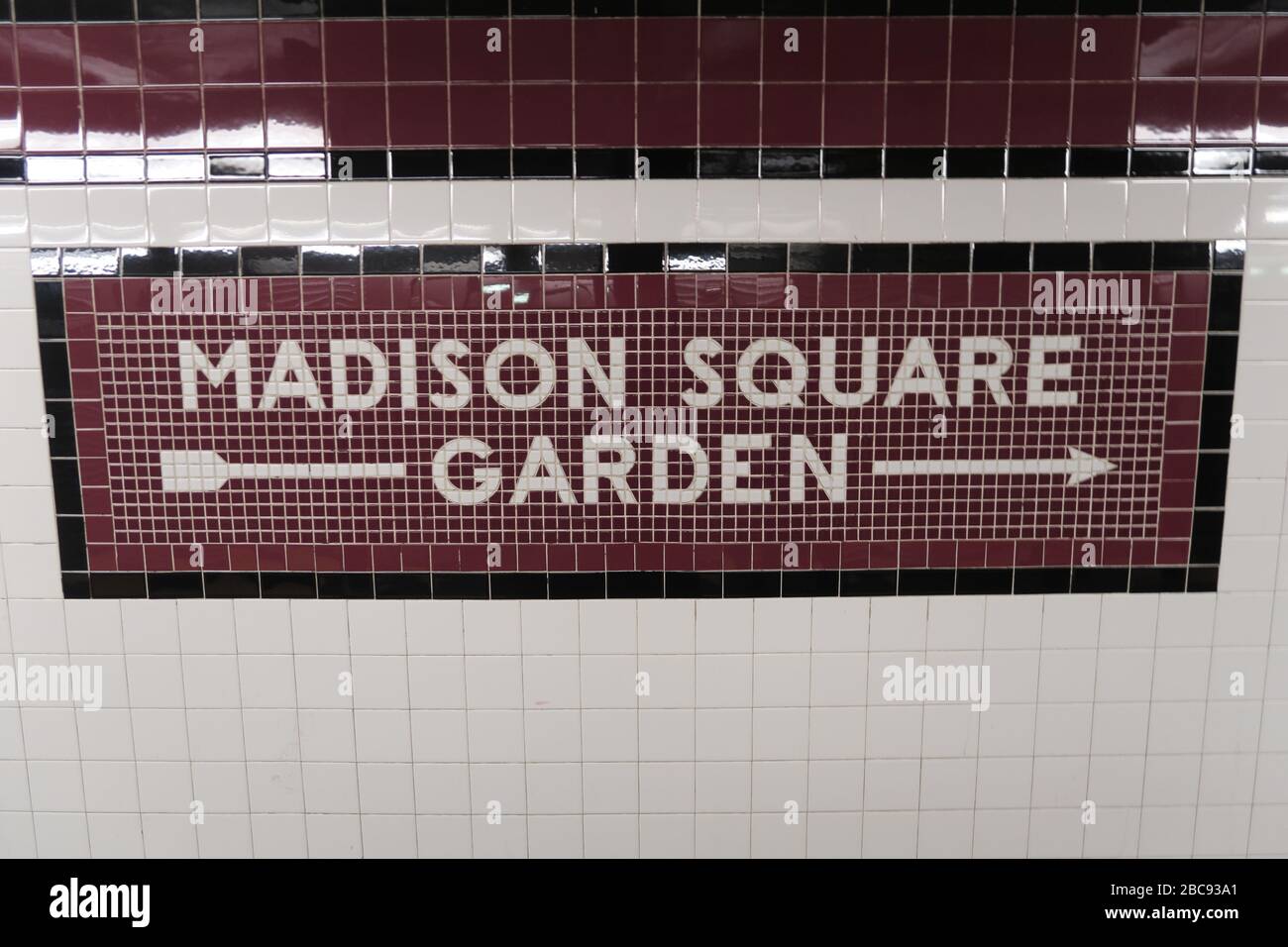 Mosaic New York Subway sign - Madison Square Garden Stock Photo