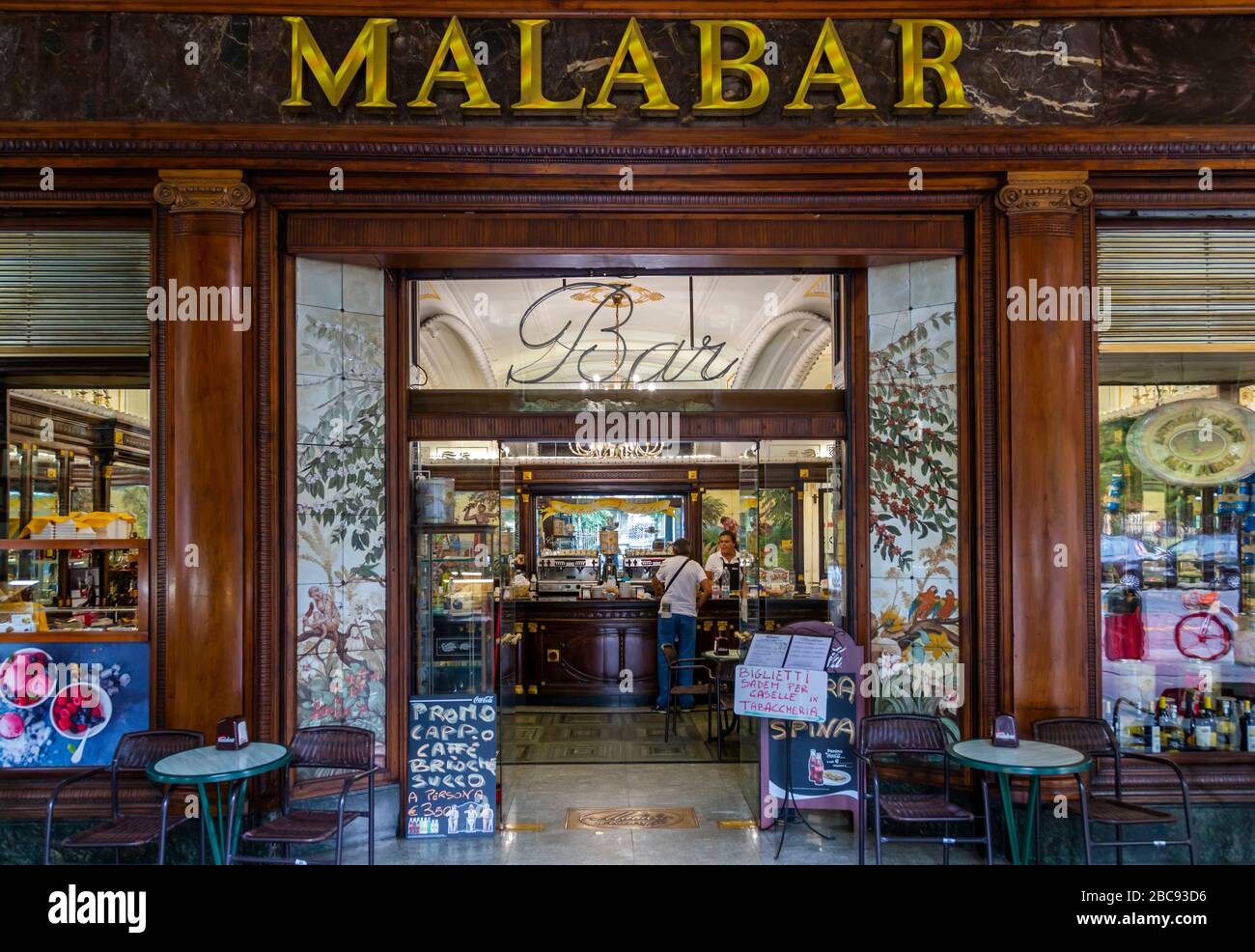 Cafe entrance near San Carlo Square, Turin, Piedmont, Italy, Europe Stock Photo