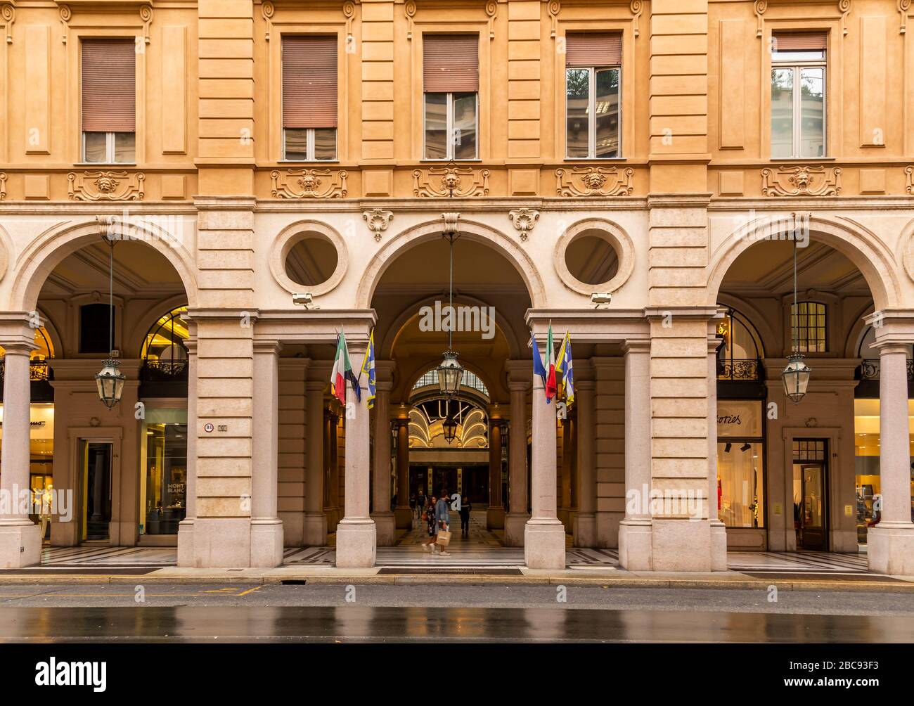 Entrance to Galleria San Federico near San Carlo Square, Turin, Piedmont, Italy, Europe Stock Photo