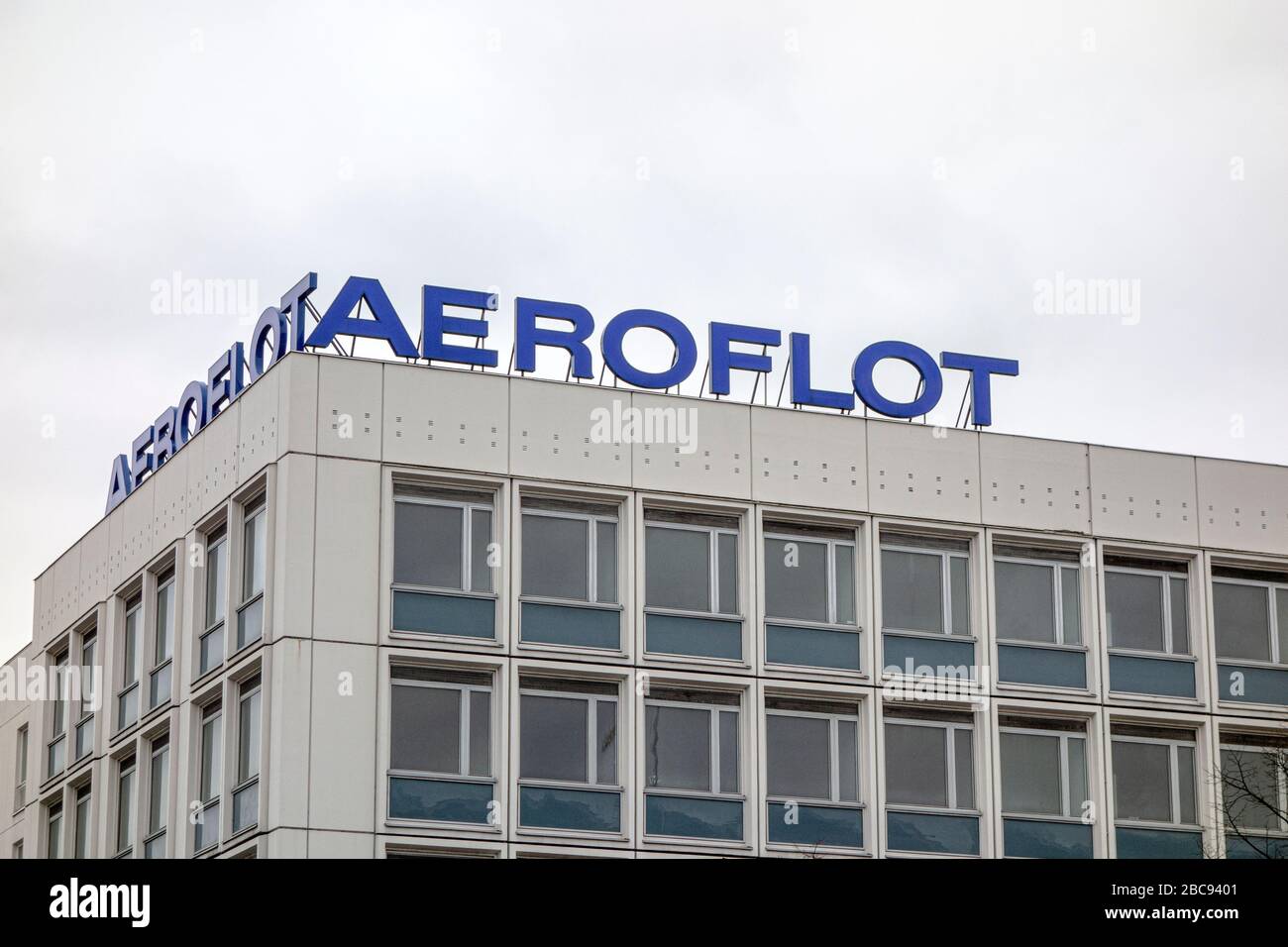 Berlin / Germany - Dec 25, 2017: Aeroflot sign in Berlin, Germany - Aeroflot is the flag carrier and largest airline of the Russian Federation Stock Photo