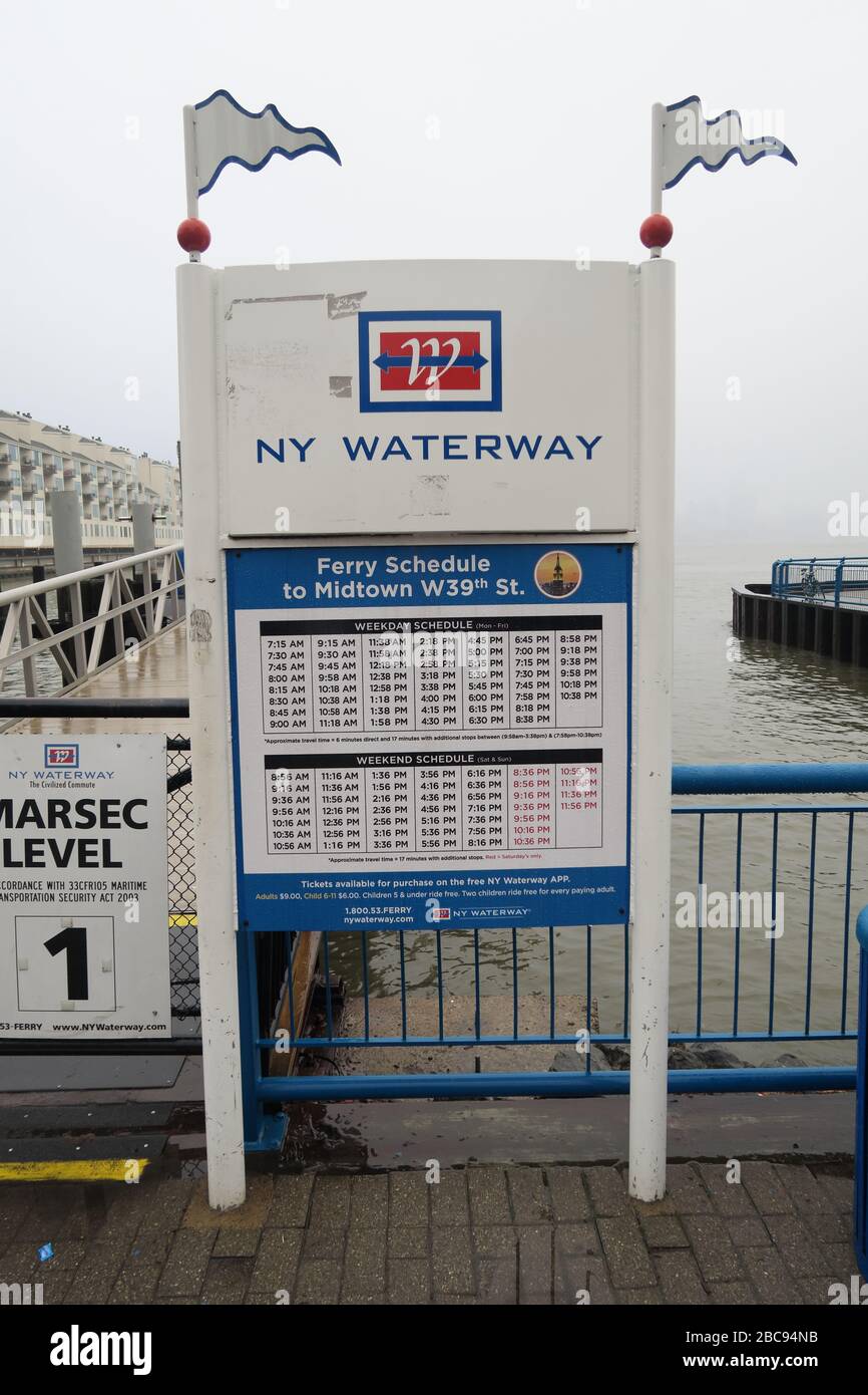 Timetable, Lincoln Harbour Ferry Terminal, NY Waterway Stock Photo - Alamy