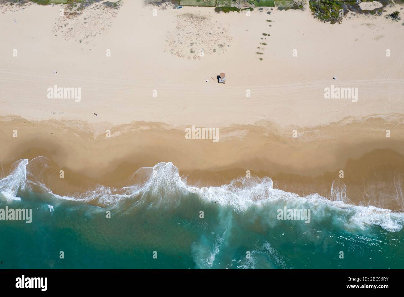 Drone view looking down on California Beach Stock Photo