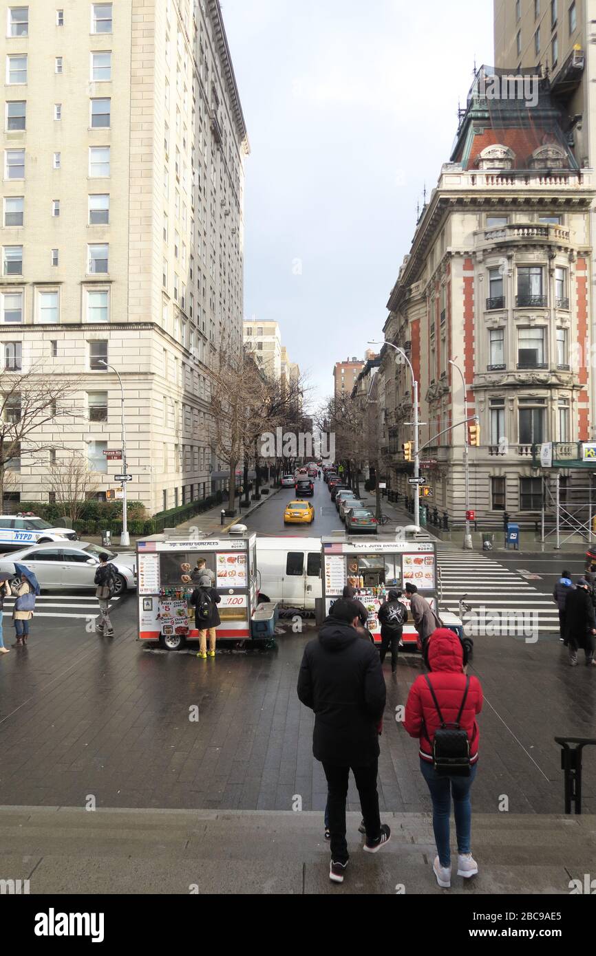 Looking down East 82nd Street from the steps of the Metropolitan Museum of Art Stock Photo