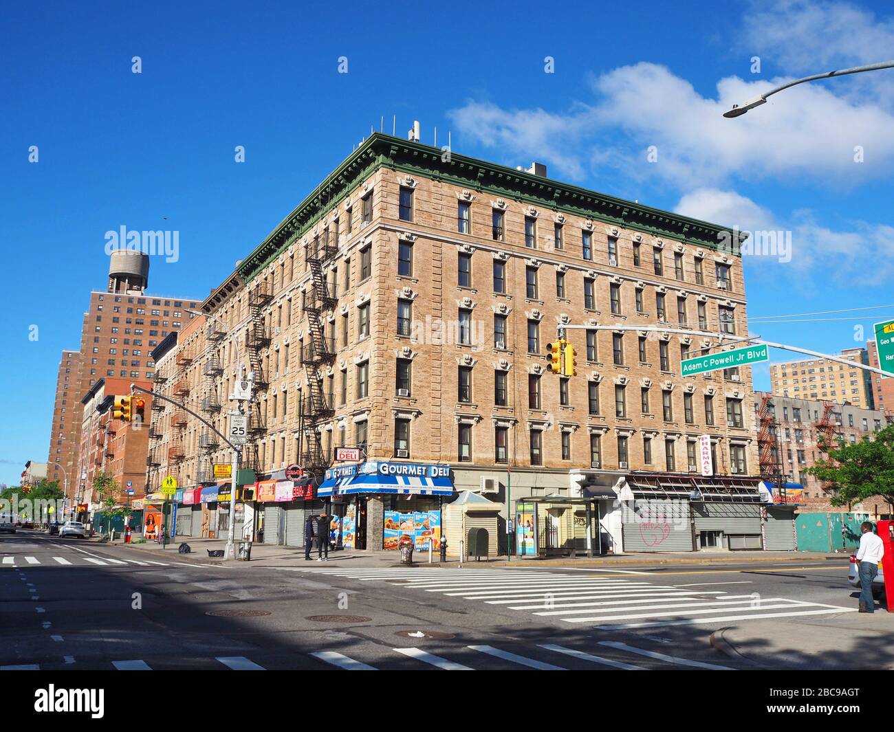 Adam Clayton Powell Blvd, at 145th Street, Harlem, New York, USA Stock Photo