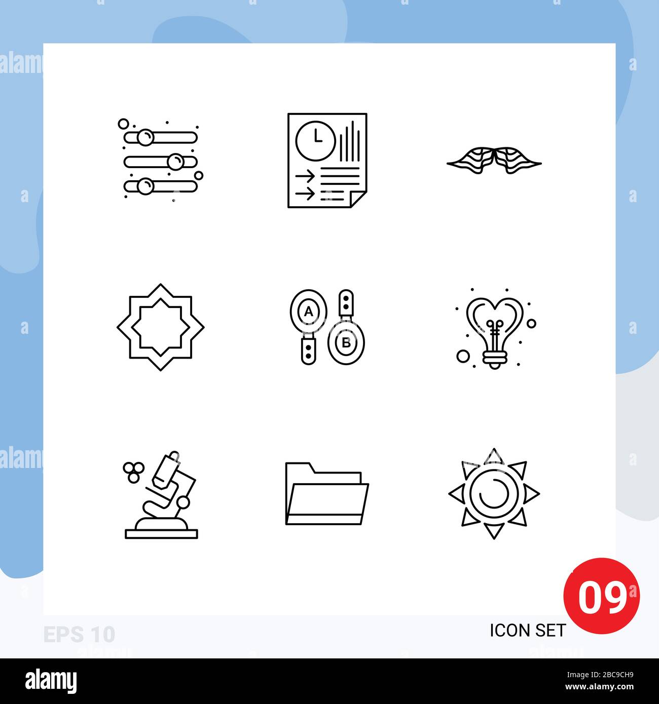 Pack of 9 Modern Outlines Signs and Symbols for Web Print Media such as muslim, art, paper, men, movember Editable Vector Design Elements Stock Vector