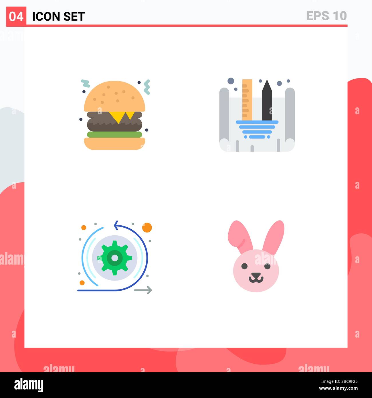 4 Flat Icon concept for Websites Mobile and Apps burger, sprint, blueprint designing, agile, easter Editable Vector Design Elements Stock Vector