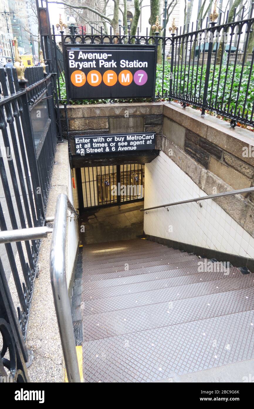 5th AvenueBryant Park, Subway Station, Manhattan, New York Stock Photo