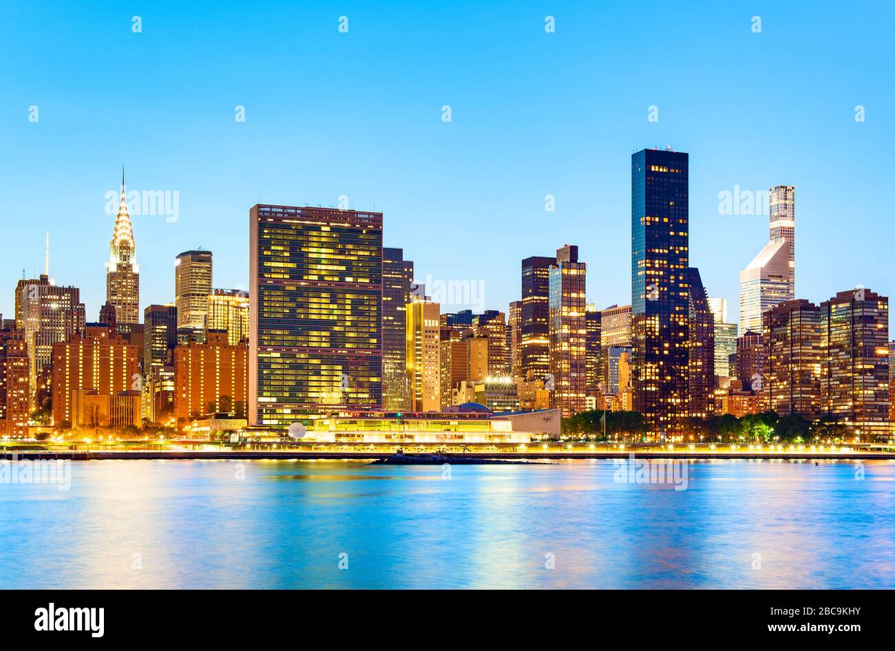 New York Skyline United Nations Building East River Stock Photo