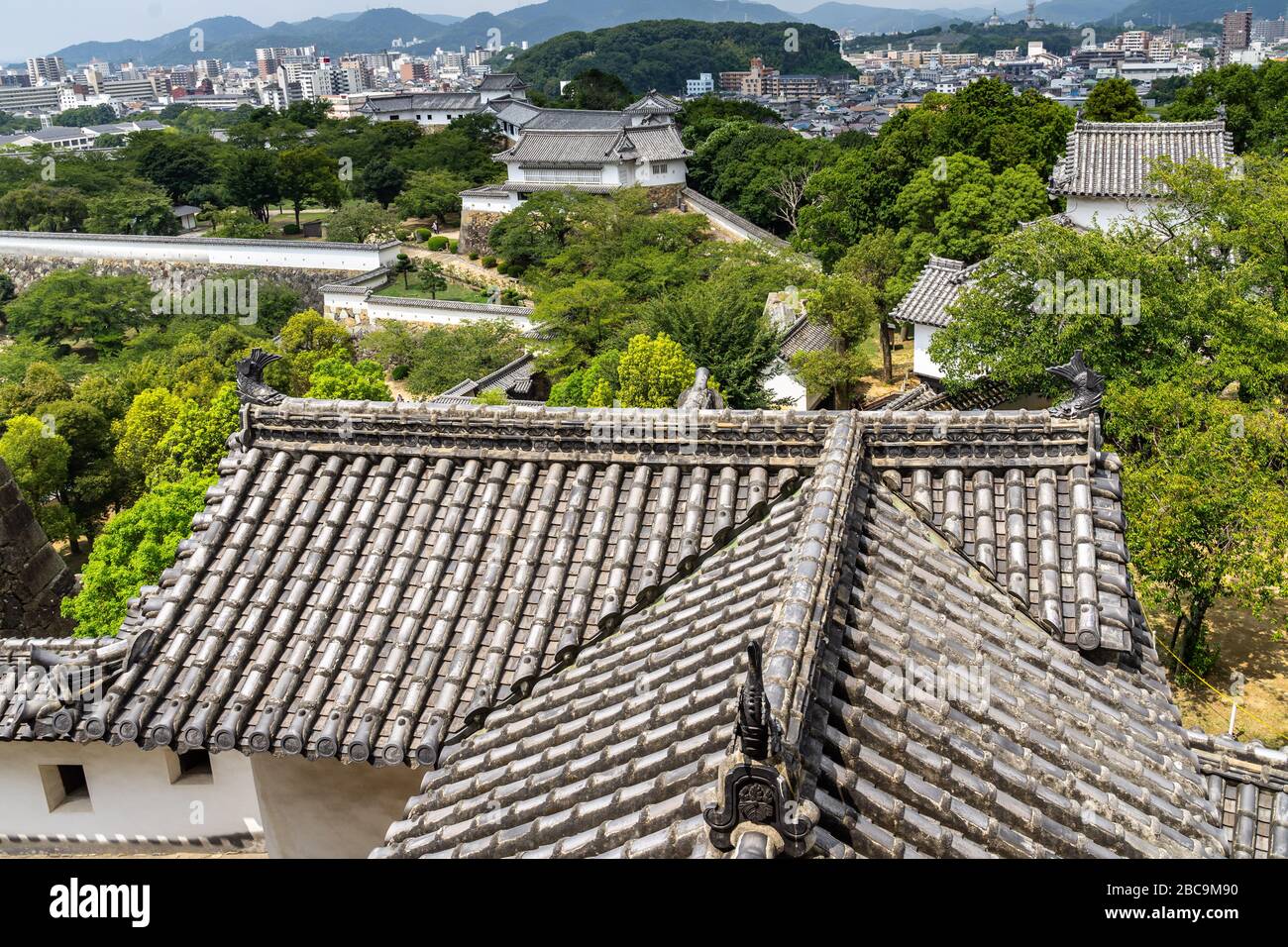 Scenic panoramic view of Himeji Castle, the finest surviving example of prototypical Japanese castle architecture Stock Photo