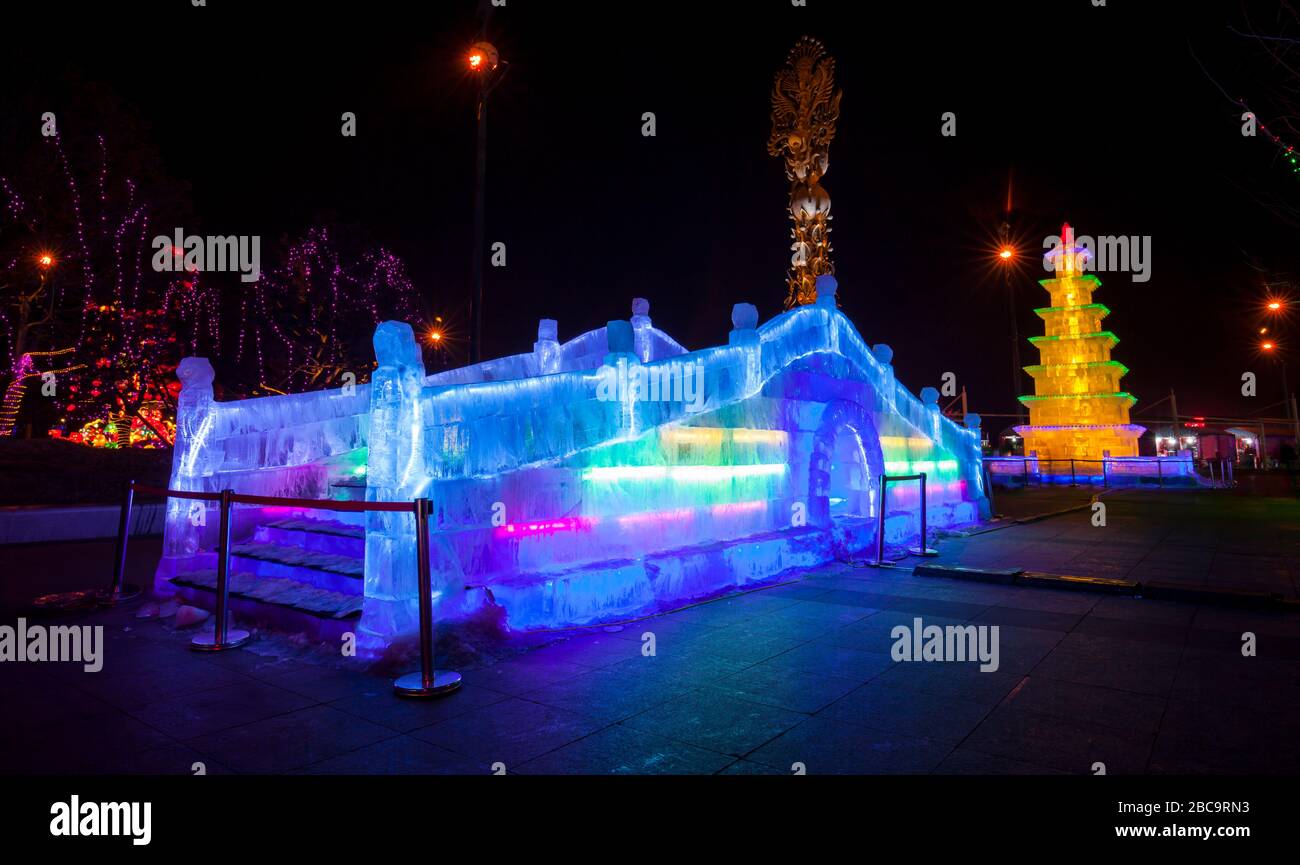 The ice sculptures at night Stock Photo - Alamy