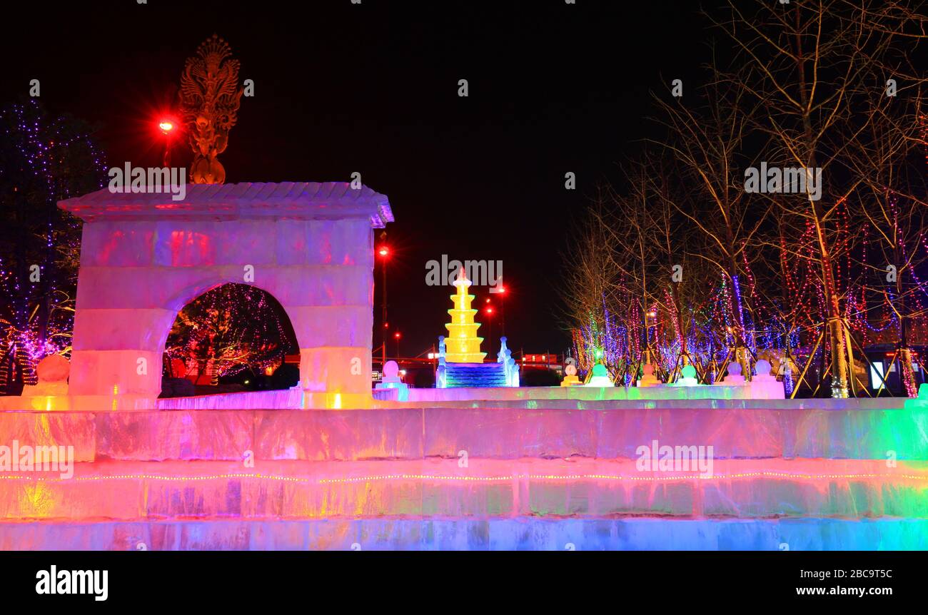 The ice sculptures at night Stock Photo - Alamy