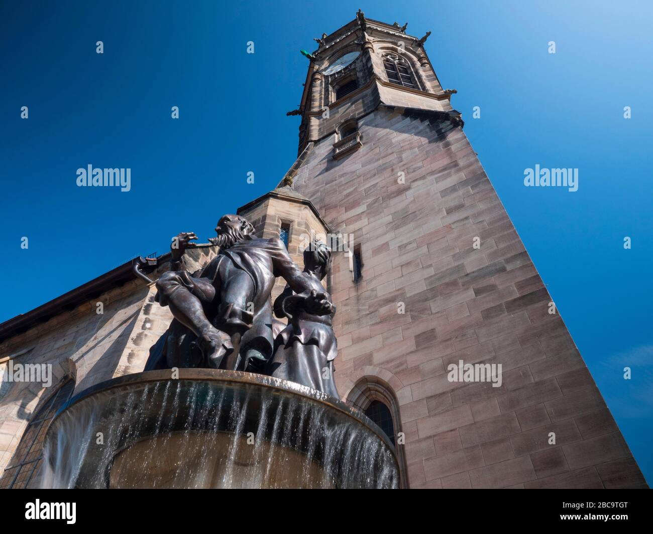 Roth, fountain in front of Stadtkirche, Franconia, Bavaria, Germany Stock Photo