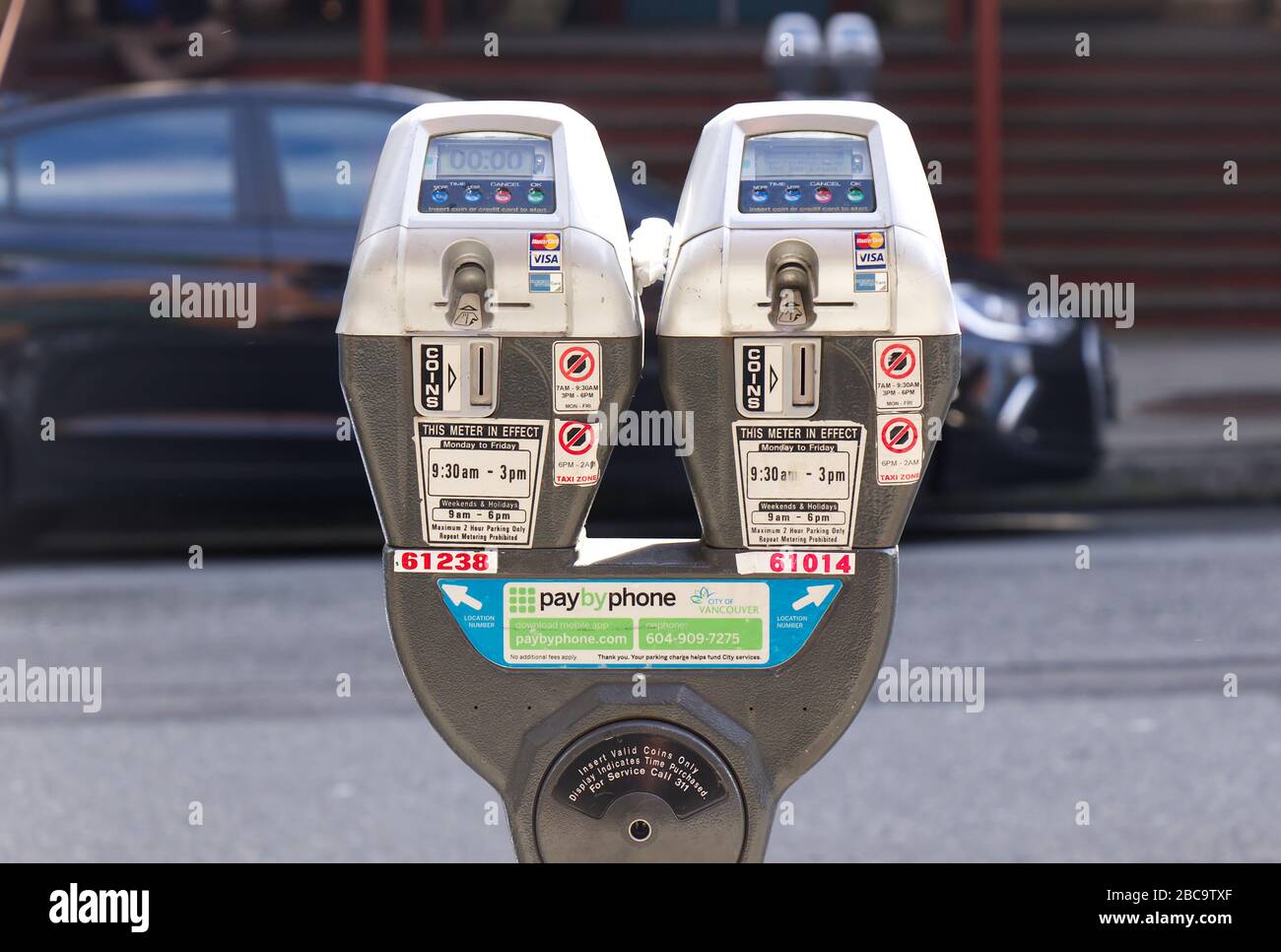 Vancouver, Canada April 2, 2020 Parking meter on Thurlow Street in