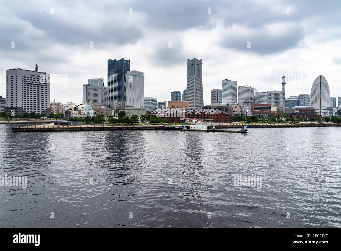 The scenic Yokohama Minato Mirai skyline in a cloudy day, Japan Stock Photo