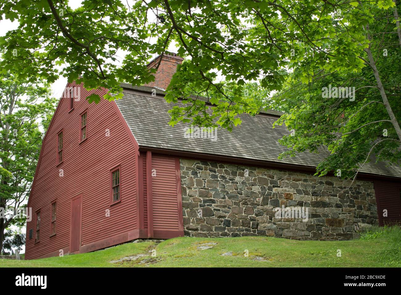 The Old Gaol, now a historical spot in York Village, Maine. was a jail many many years ago. Located on main road in center York Village. Great in summ. Stock Photo