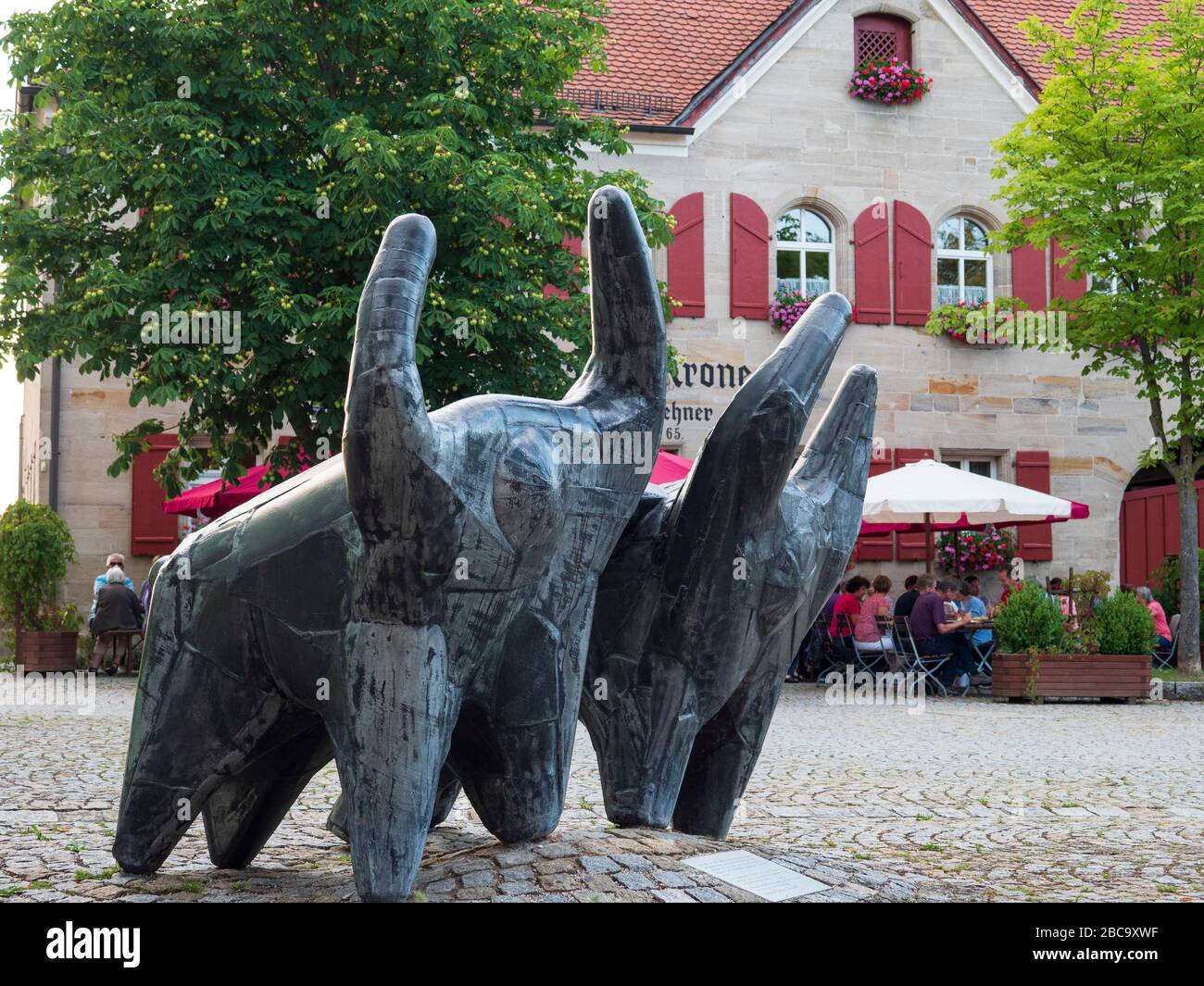 Sculpture based on the Celtic model, Thaläßing, Altmühltal, Bavaria, Germany Stock Photo