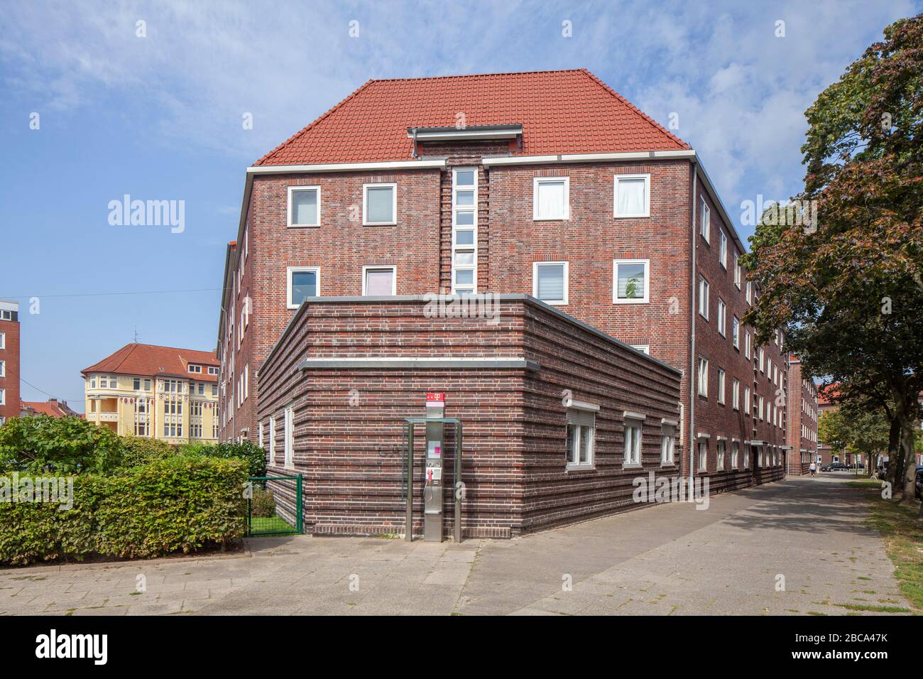 Modern brick residential building, Bremerhaven-Geestemünde, Bremerhaven, Bremen, Germany, Europe Stock Photo