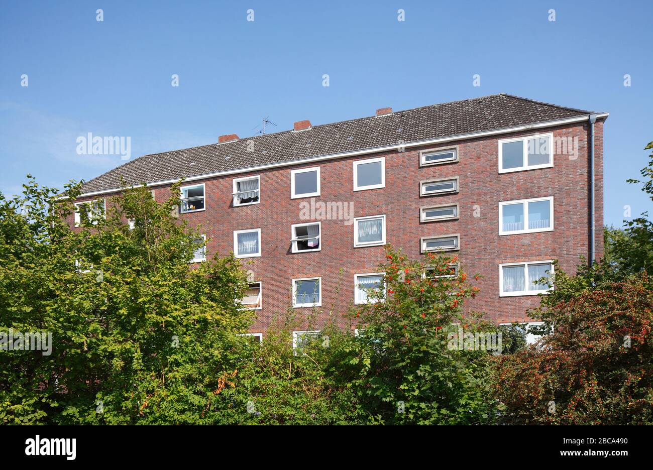 Modern brick residential building, Bremerhaven-Geestemünde, Bremerhaven, Bremen, Germany, Europe Stock Photo