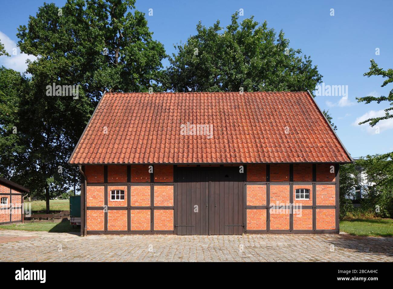 Half-timbered house, Oyten, Lower Saxony, Germany, Europe Stock Photo