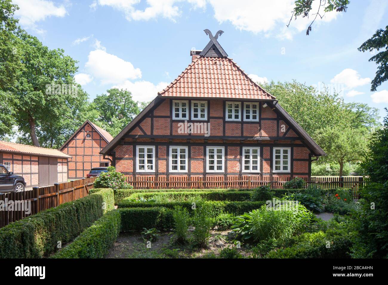 Half-timbered house, Oyten, Lower Saxony, Germany, Europe Stock Photo