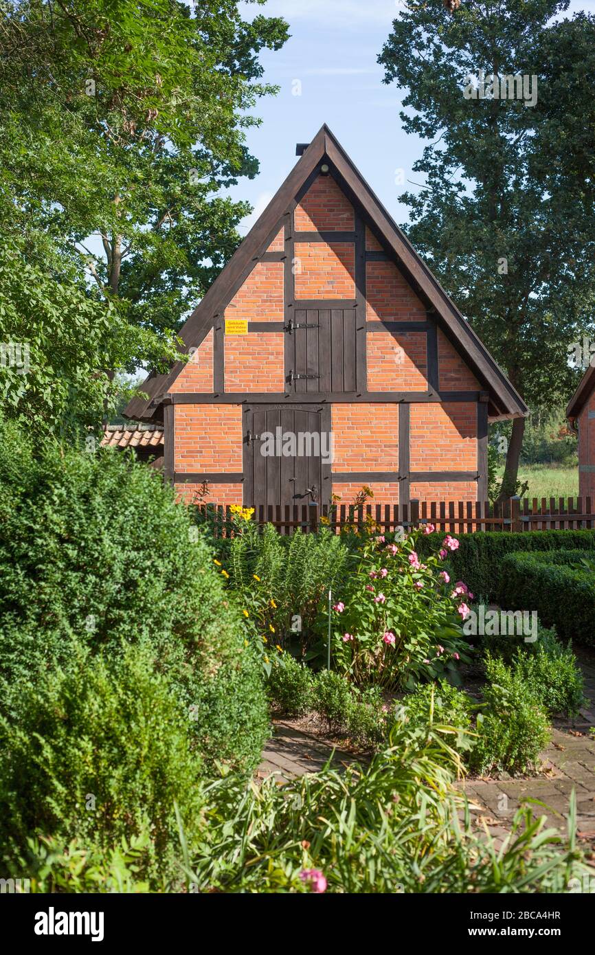 Half-timbered house, Oyten, Lower Saxony, Germany, Europe Stock Photo