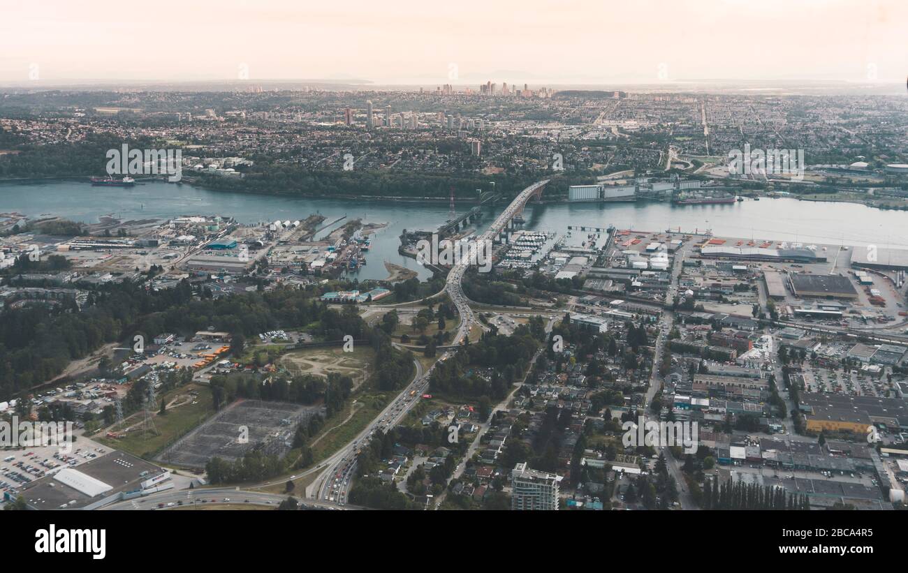 Beautiful City of Vancouver from sea plane, Canada British Columbia Stock Photo