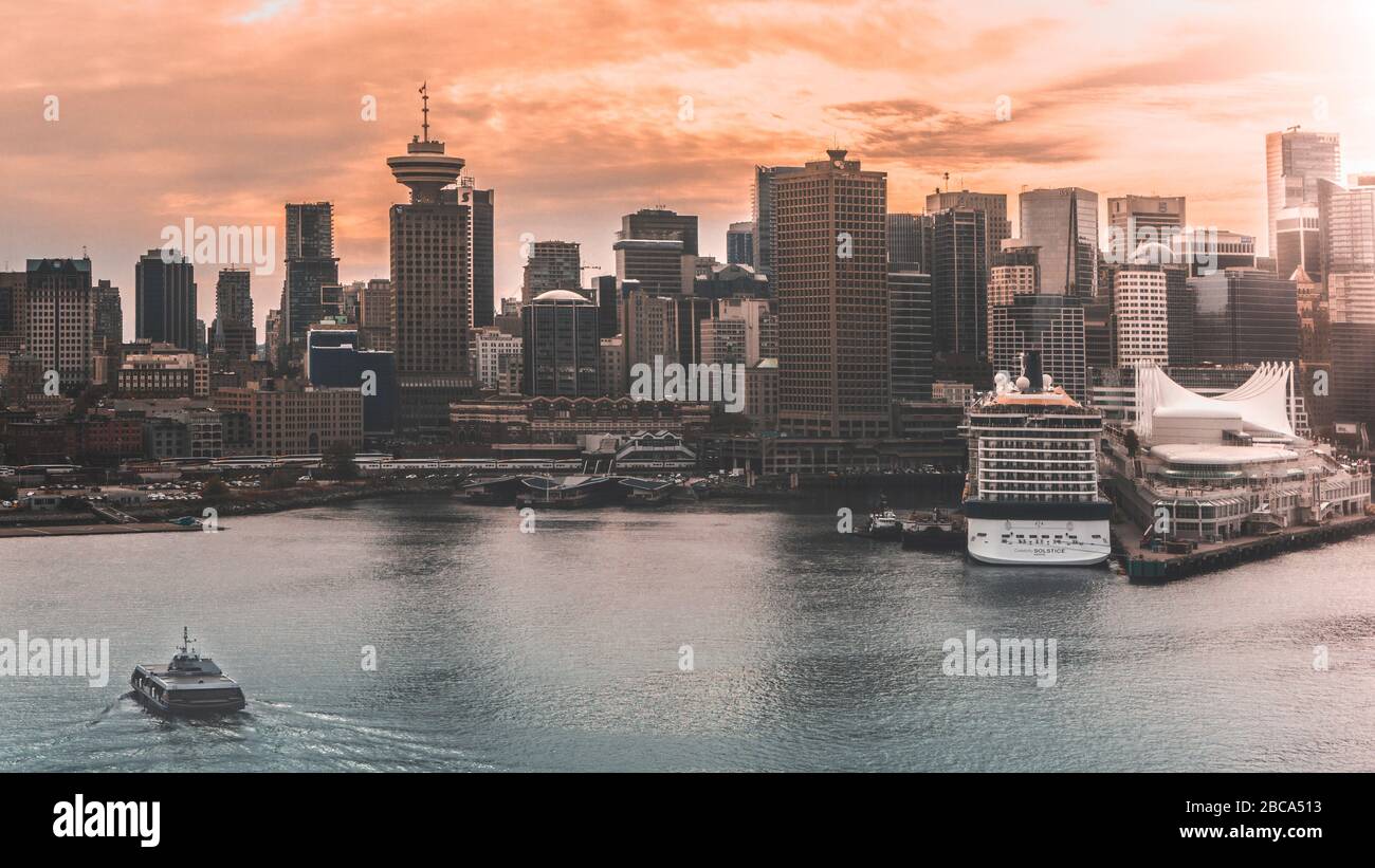 Beautiful Downtown Vancouver from sea plane, Canada British Columbia Stock Photo