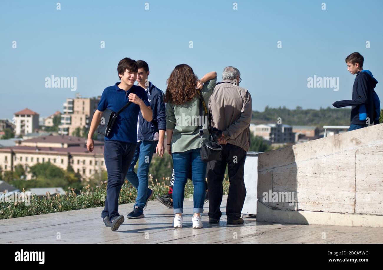 A group of students in Yerevan Cascade, Armenia Stock Photo