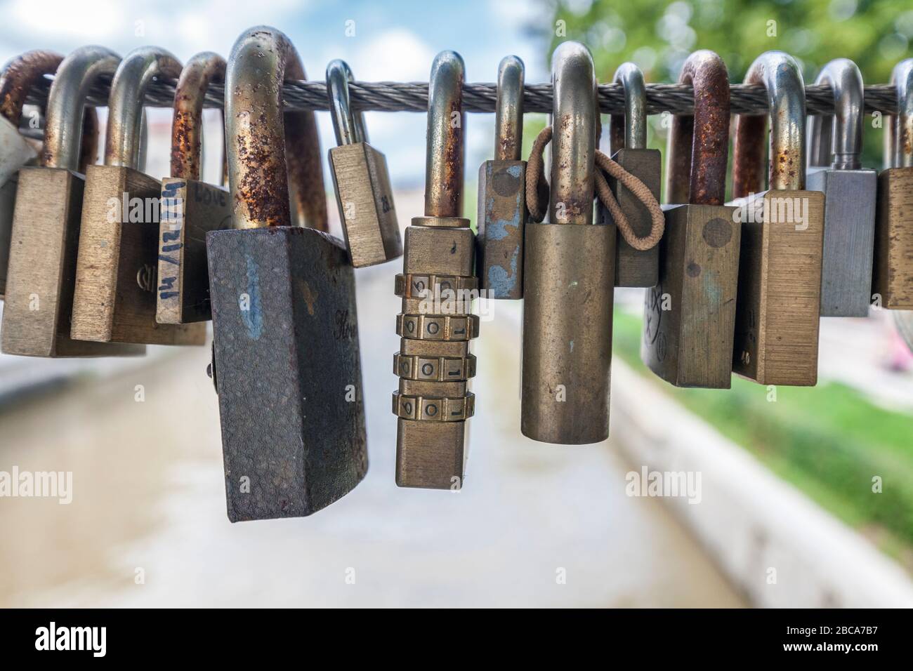 Love padlocks on a bridge, Butchers' Bridge, Ljubljana, Slovenia, Europe Stock Photo