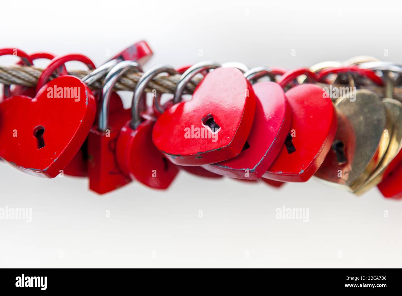 Love padlocks heart shape on a bridge, Butchers' Bridge, Ljubljana, Slovenia, Europe Stock Photo