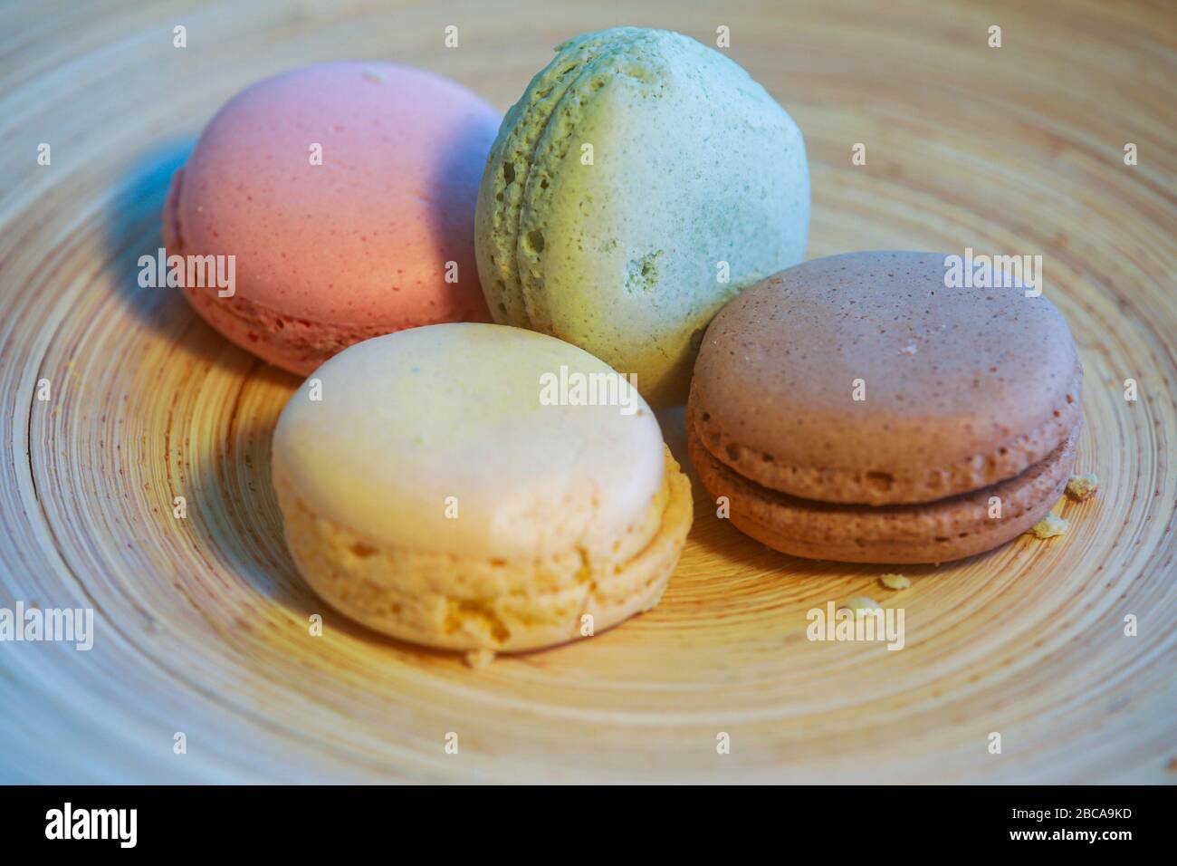 Macarons in different colours on a background Stock Photo