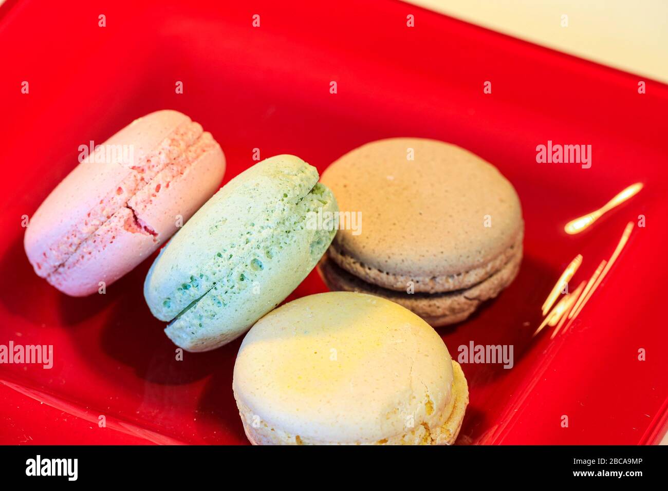 Macarons in different colours on a background Stock Photo