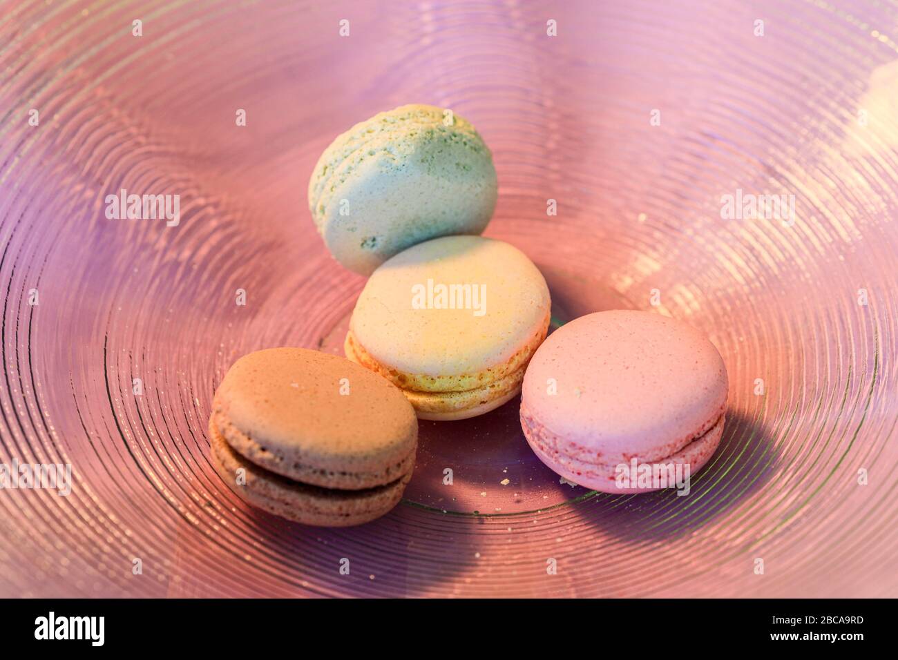 Macarons in different colours on a background Stock Photo