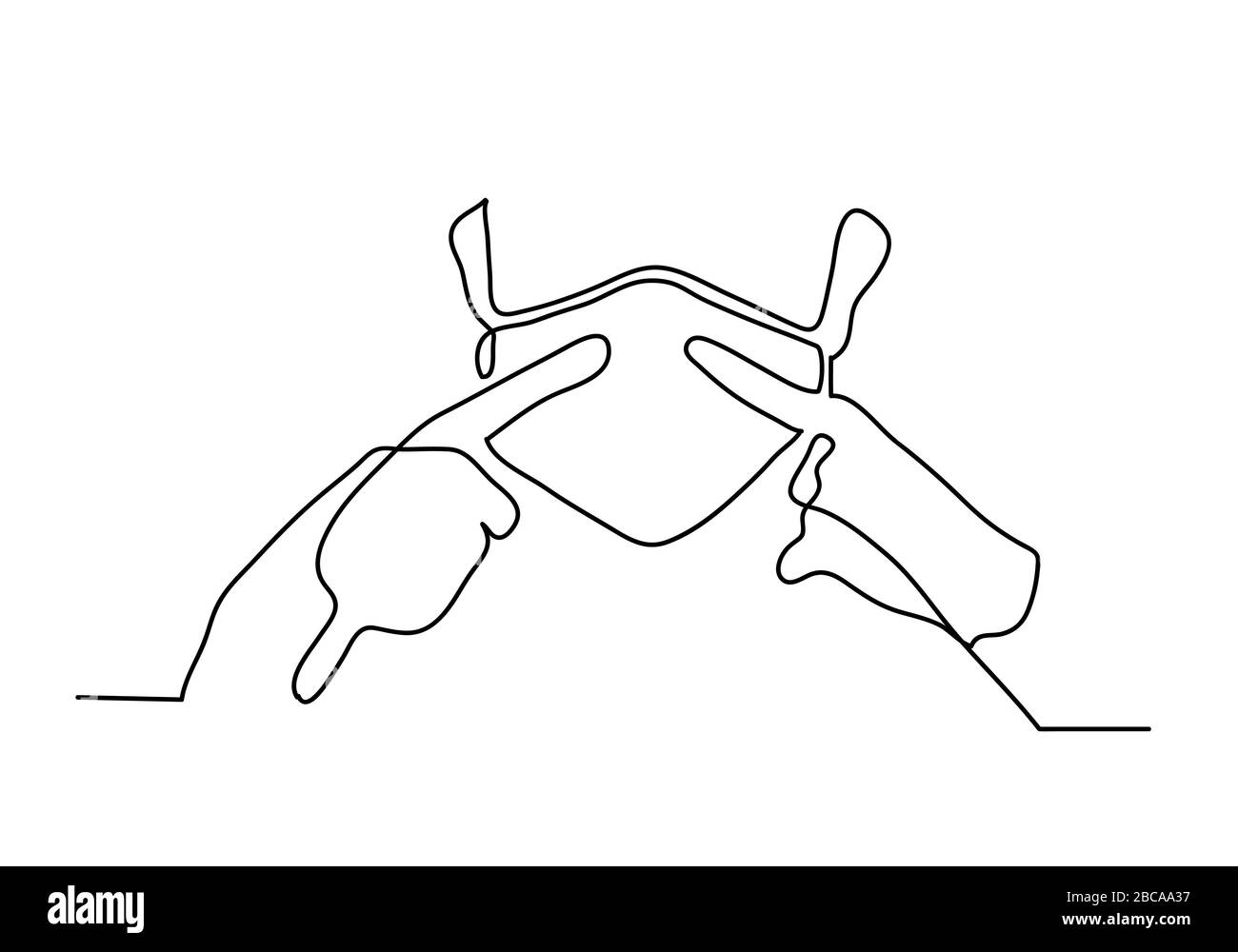 One continuous line drawing  medical face mask. Concept of corona virus. Stock Photo